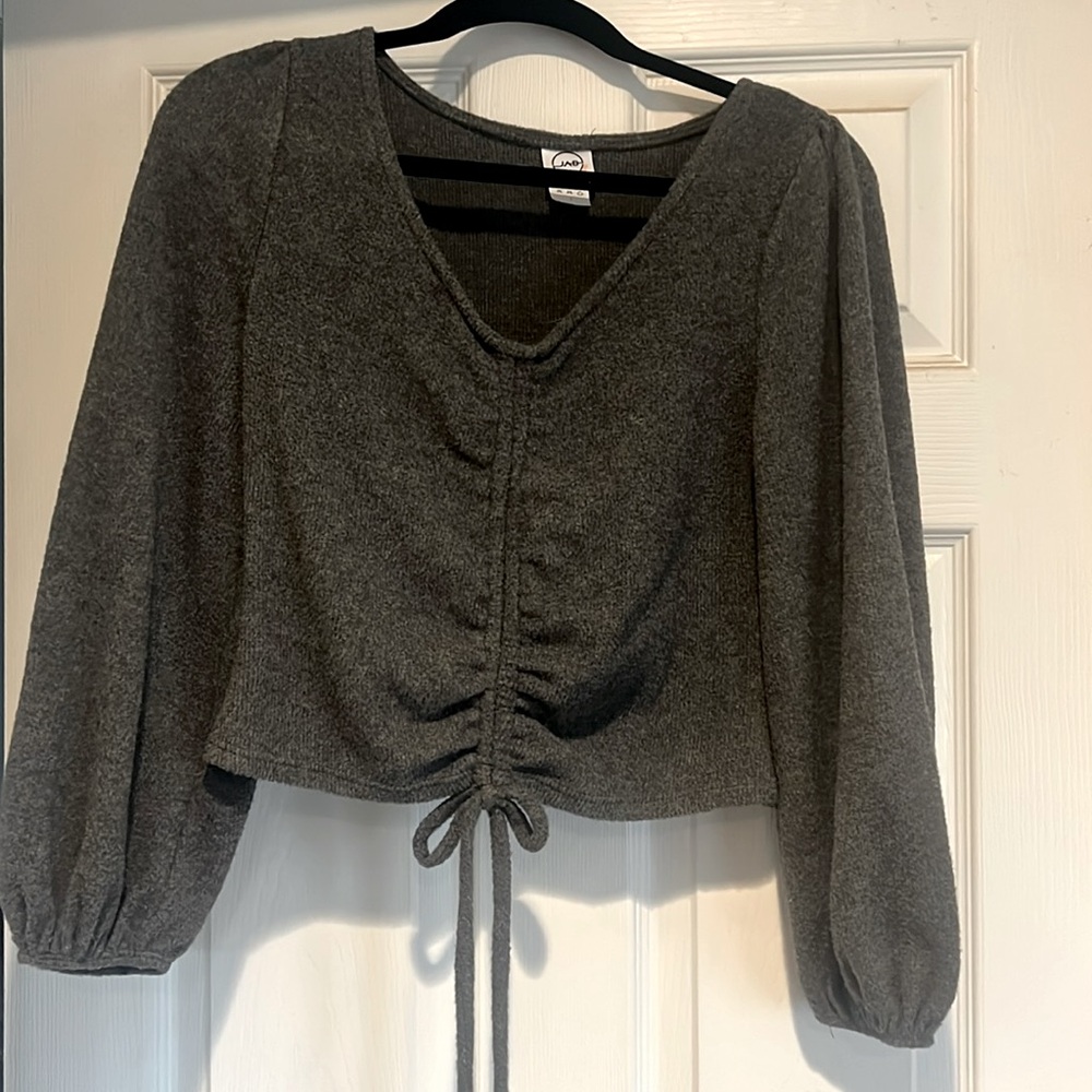 Women’s Dark Gray Fuzzy Bubble Sleeve- Jab Motives- Size Large